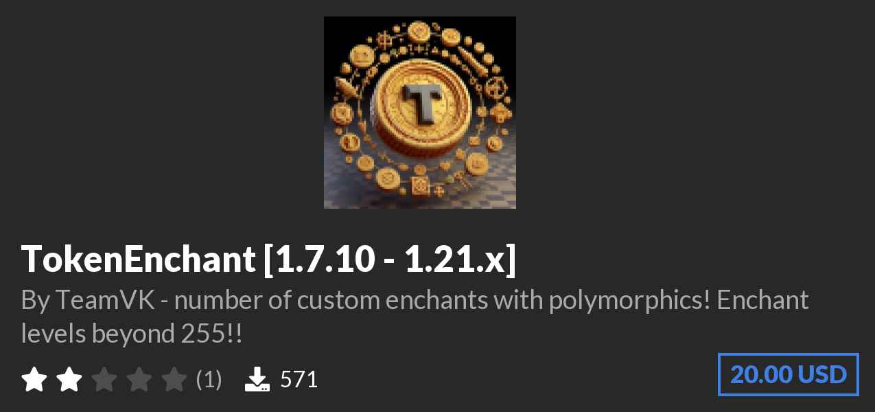 Download TokenEnchant [1.7.10 - 1.21.x] on Polymart