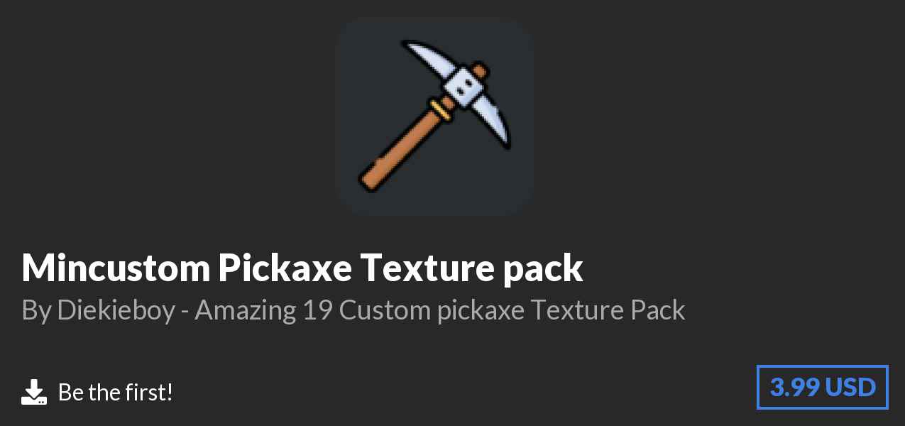 Download Mincustom Pickaxe Texture pack on Polymart